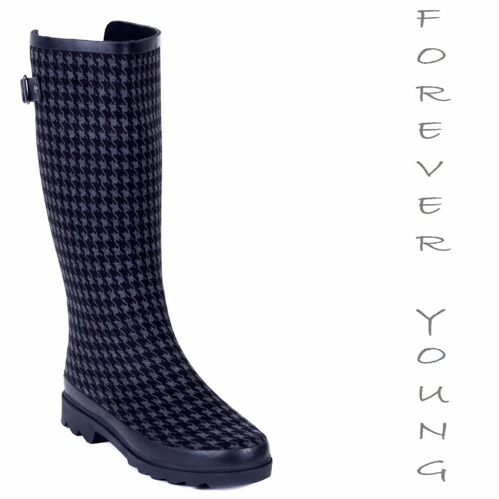 Women's Rainboots, Tall Rain boots, #1901, Houndtooth